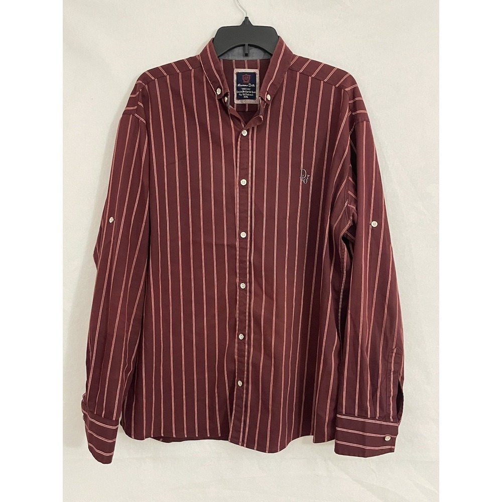 Massimo Dutti Mens XXL Shirt Burgundy Red Vertical Stripe Button Down Long SLV